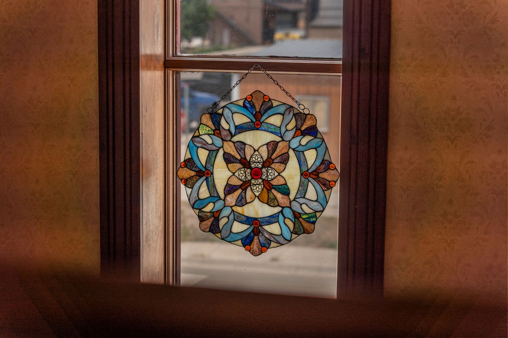Stained glass window in The Wildflower Hotel