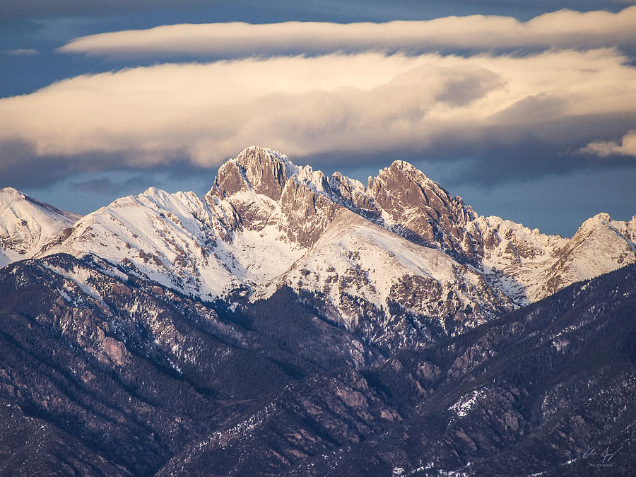 Snow-capped Crestone peaks in the Sangre de Cristo Range